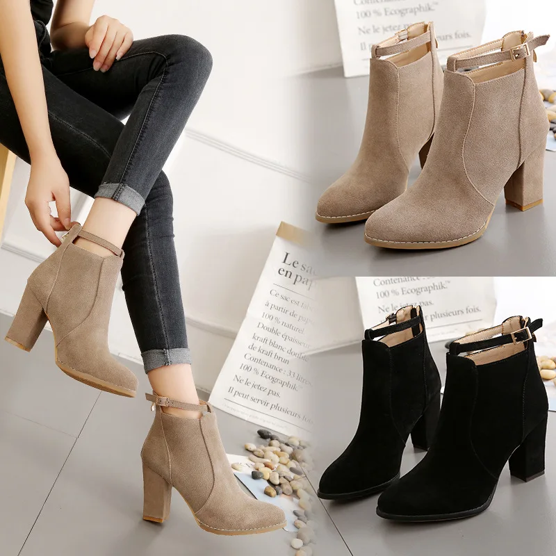 

Women Shoes 2021 Autumn Winter High Heel Suede Ankle Boots, Brown,khaki