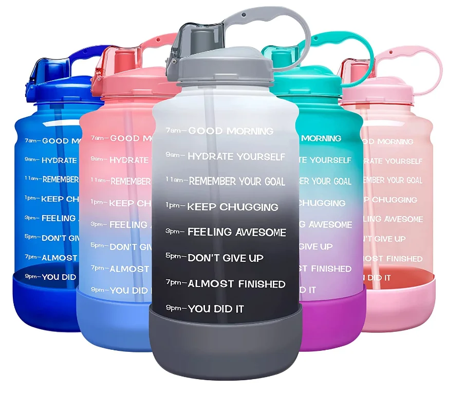 

Large 1 Gallon 128 oz Motivational Time Marker Water Bottle with Straw Protective Silicone Boot, BPA Free Anti-slip Leakproof