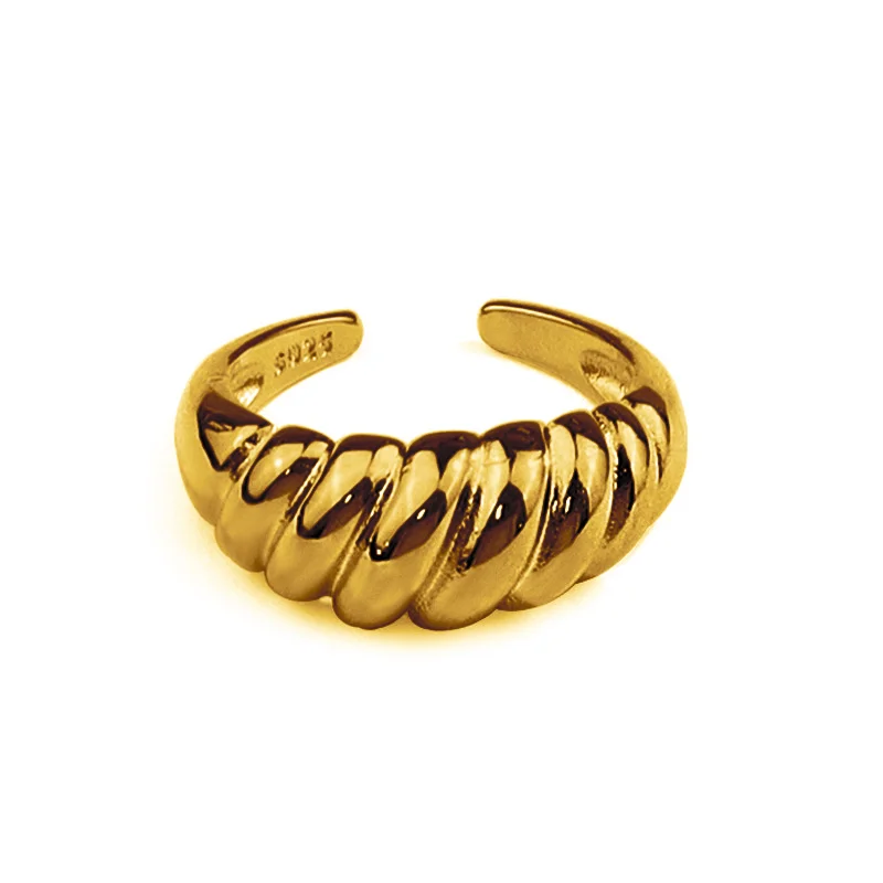 

New Korean Fashion Textured Croissants Twisted Gold Silver Jewelry Rings For Women