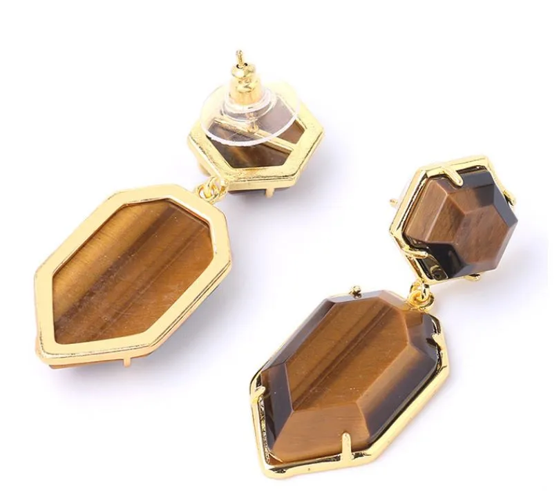 

Factory hot selling simple natural stone gilded crystal earrings for women earrings jewelry for party