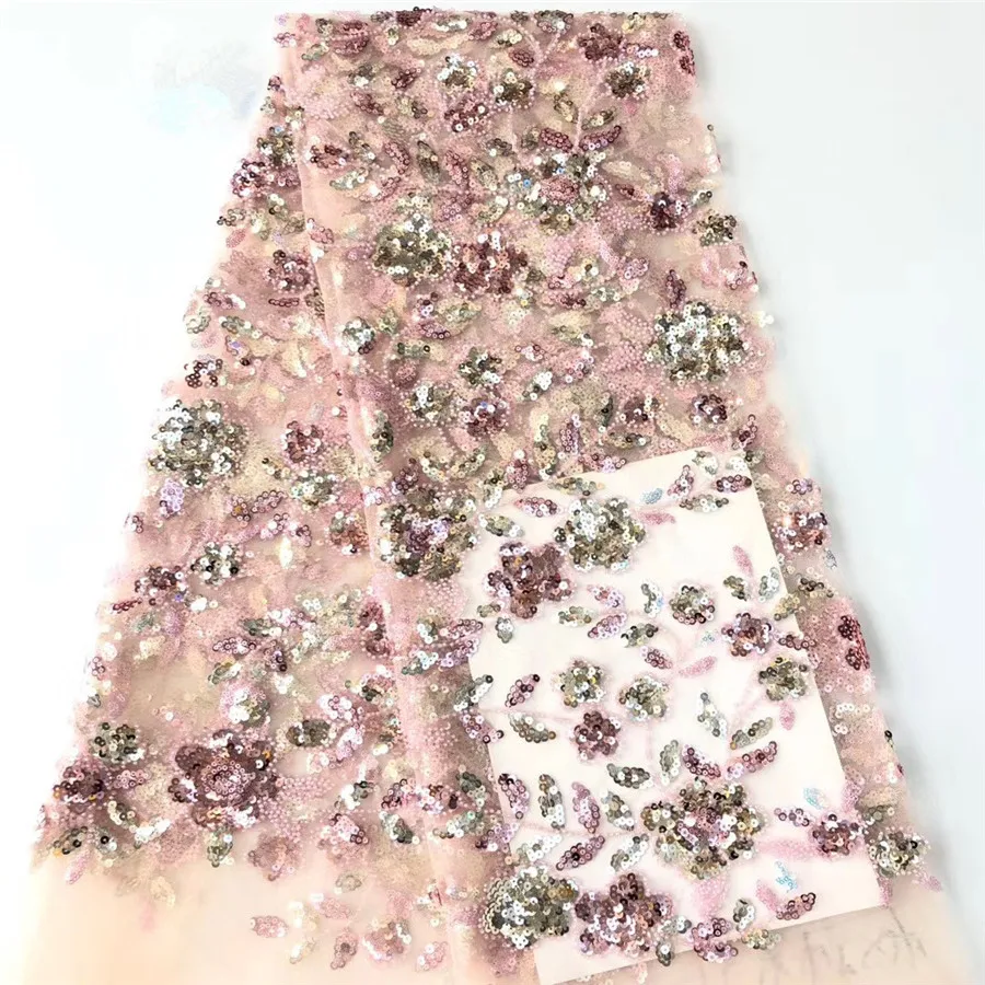 

guangzhou design machine beads lace fabric design net tulle lace with sequin multi color flower sequence for garment, Muti-color