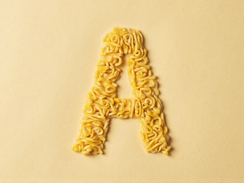 Pasta ant craft forming letter A on textured paper background