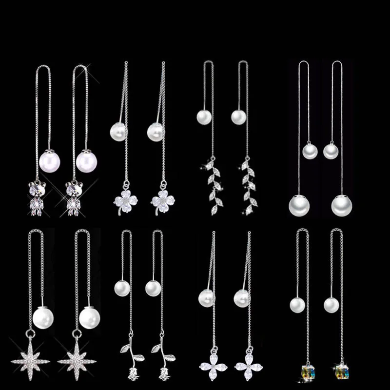 

Earrings fashion personality women long tassel pearl zircon earrings accessories