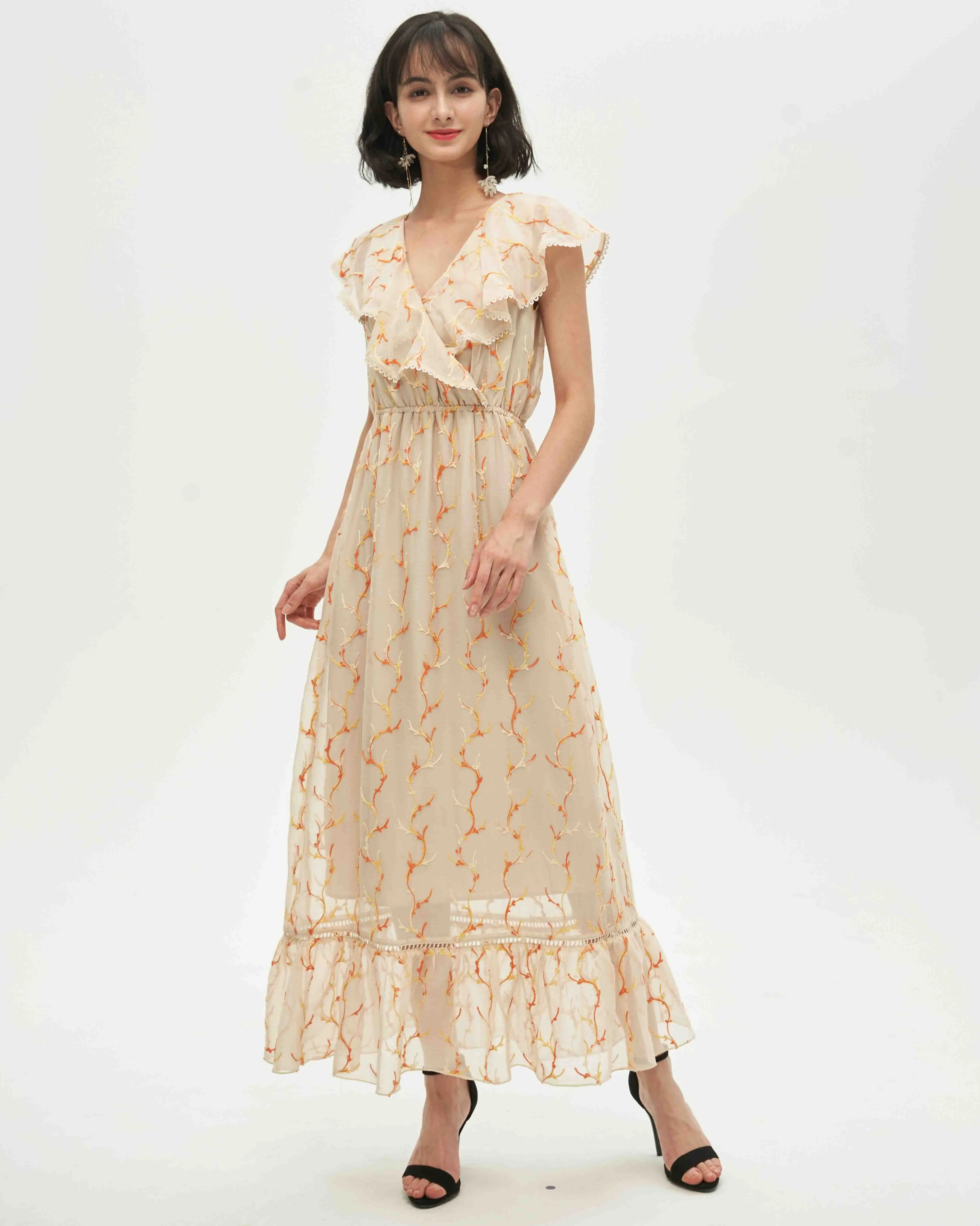

Fashion Ladies Summer Elegant Lace Up Boho Ruffles Vacation Maxi Dress, Shown,or customized color,provide color swatches