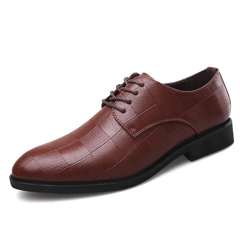 

Hot Sale Top Quality Leather Shoes Men's Fashion Plaid Casual Dress Shoes, Picture