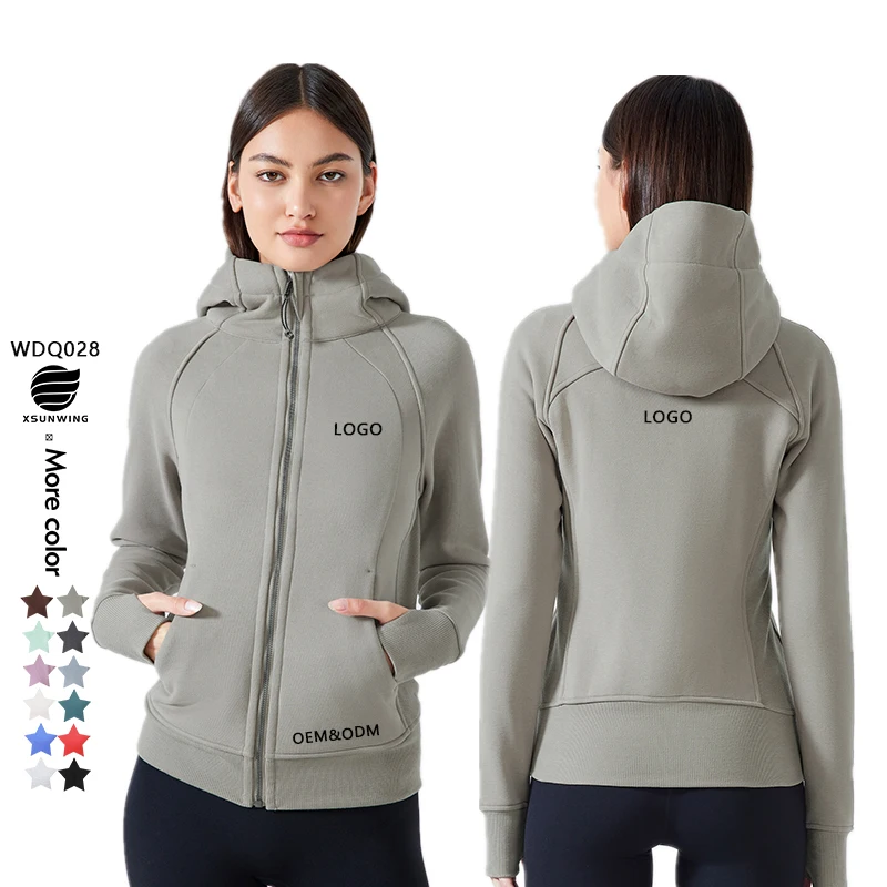 Xsunwing Women Sports Zipper Running Winter Warm Windproof Jacket Hooded Fitness Gym Training Coat Yoga Jogging Jacket WDQ028