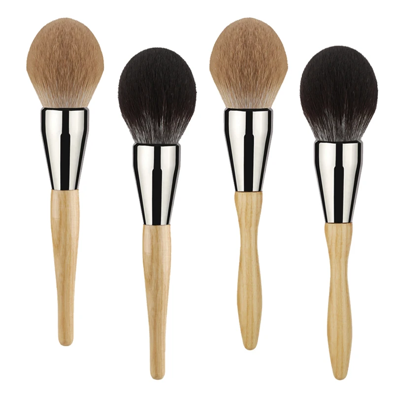 

Low Moq Custom 1Pc Big Powder Single Makeup Brush Uniq Solid Wood Handle Fluffy Bristles Private Label Makeup Brush Set