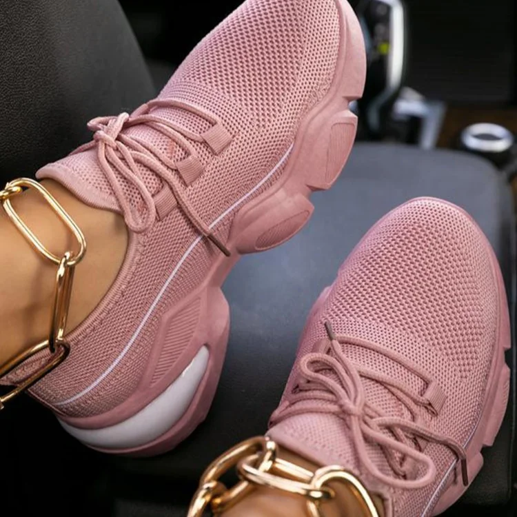 

Trendy Women Breathable Trainer Gym Sneakers Outdoor Casual Sport Jogging Shoe For Girl, White, black, pink