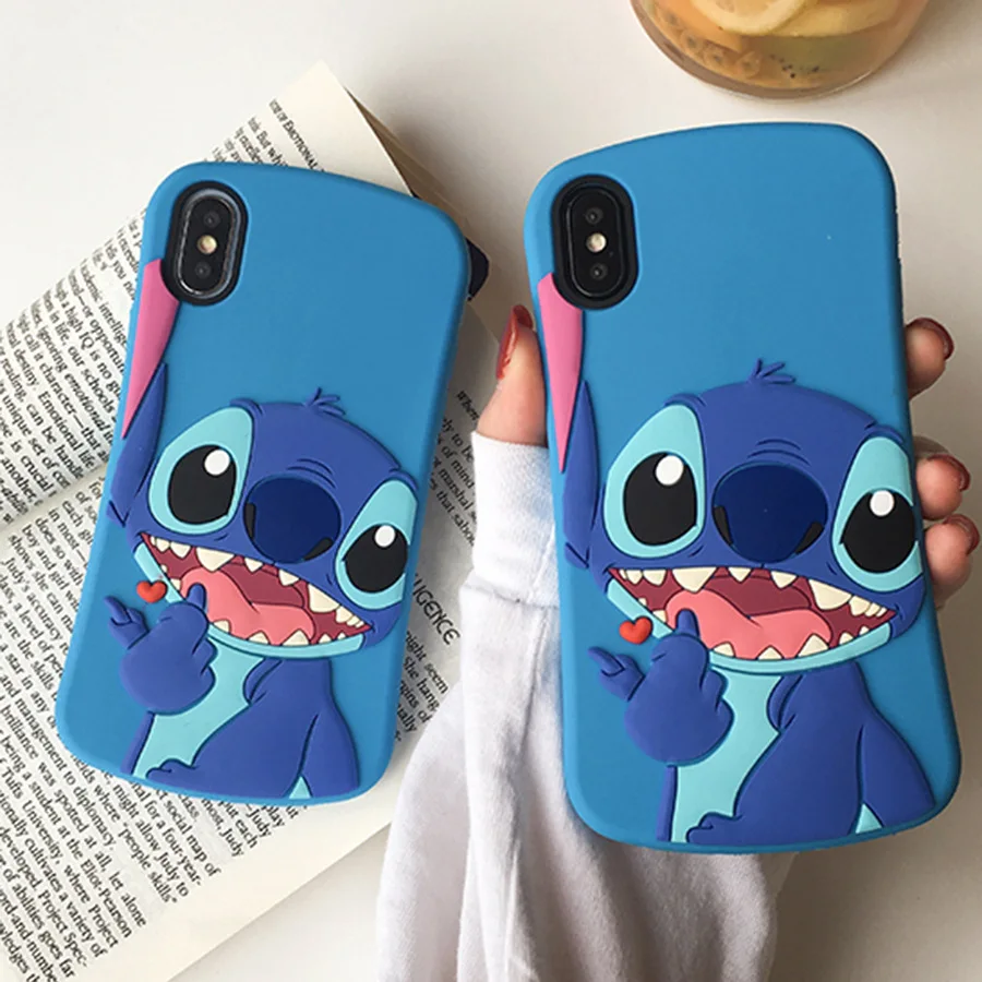 

for iPhone 11 Pro Max 11 X Xs 7 8 Cartoon Gel Protective Stitch Silicone Rubber Soft Case, Blue