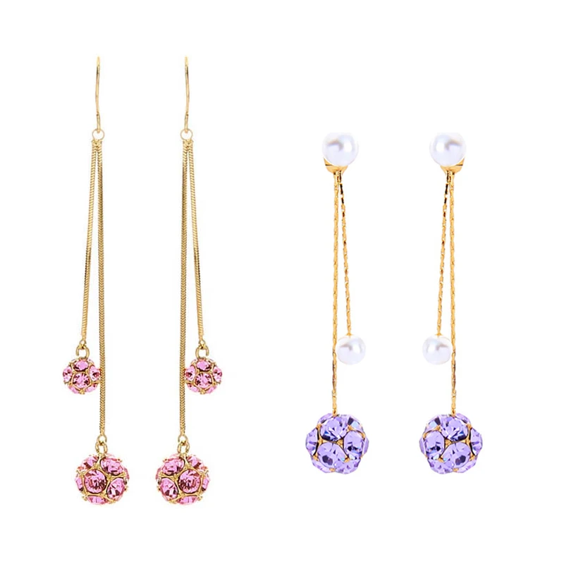 

1124 Jewellery Manufacturers Pink Purple Czech Stones Crystal Rhinestone Ball Drop Earrings 18K Gold Plated Earing 2020 Designs