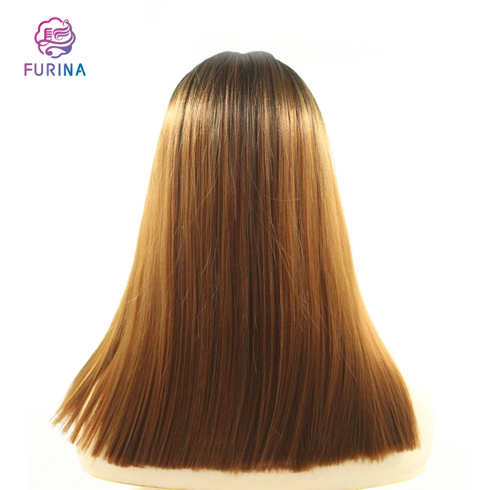 

Best quality 13*4 Korea fiber blunt straight 16inch long silky straight Korea Synthetic lace front wig