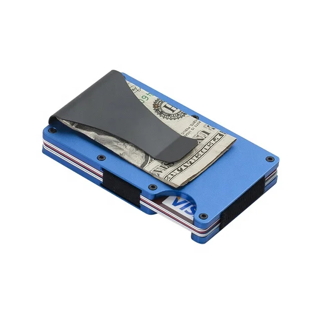 

Men'S black slim RFID Blocking Credit Card Holder aluminum metal wallet with Money Cash Clip