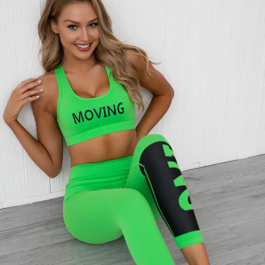 

Summer contrast color hip-lifting high-waist yoga clothes offset printing stitching sports suits fitness clothes sets, 5 colors