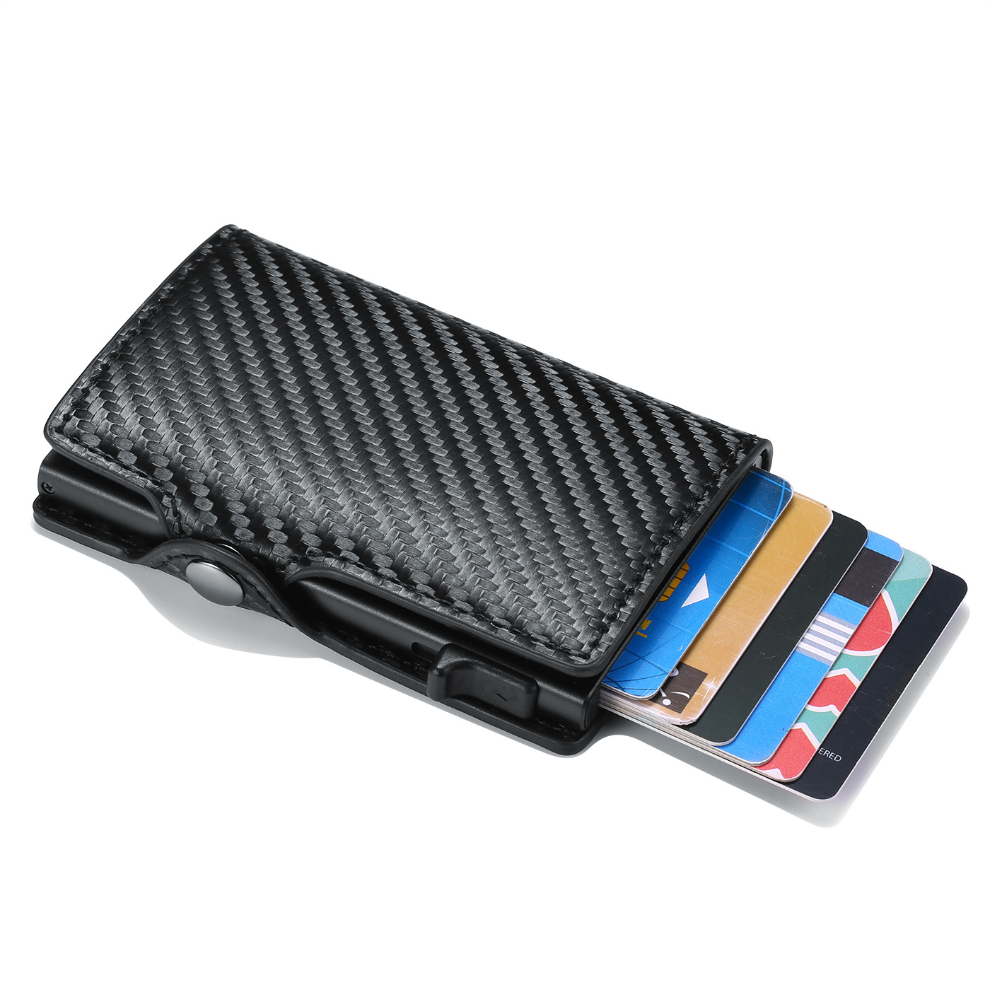

2021 Newest design Carbon Fiber RFID blocking Minimalist Slim Aluminum pop up Wallets for Men, Black,coffee dark brown light brown