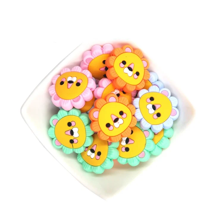 

Wholesale Food Grade Silicone Animal Lion Shape Baby Teething Beads, Customized