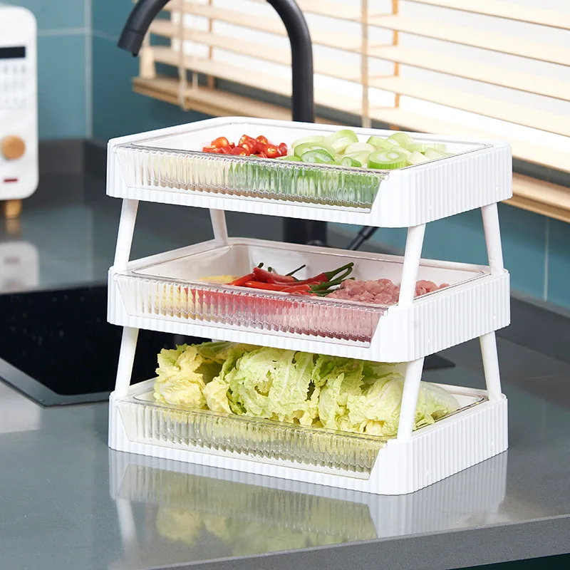 

new design kitchen white plastic side dish rack household foldable meal prep vegetable washing and draining rack