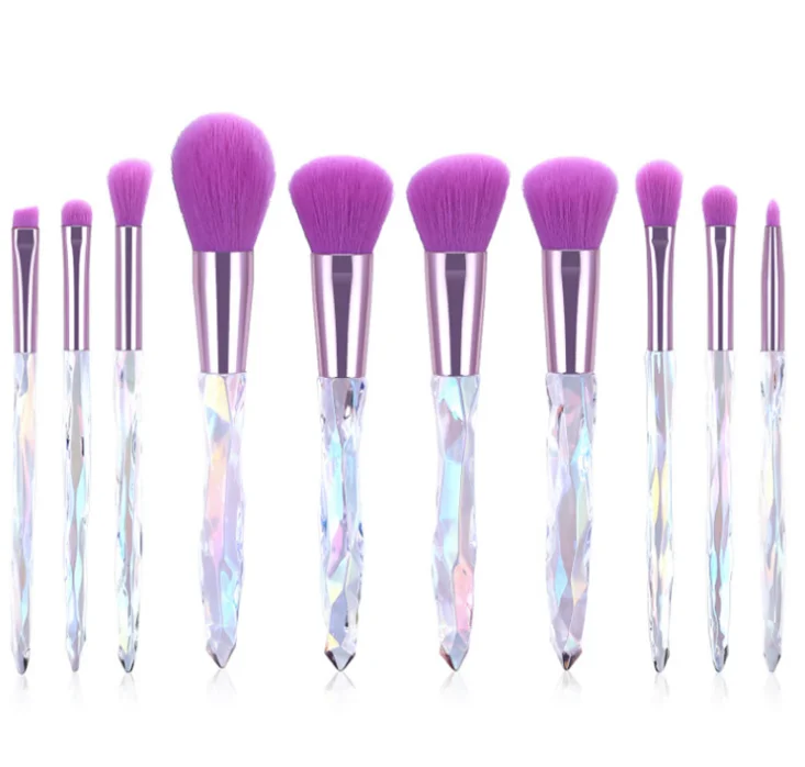 

10 PCS Crystal diamond handle powder foundation eye shadow eyebrow makeup brush set