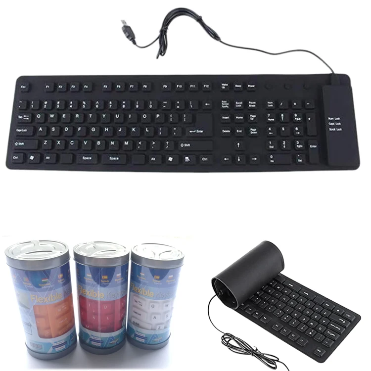 

109 Keys USB Wired Waterproof Foldable silicone Keyboard