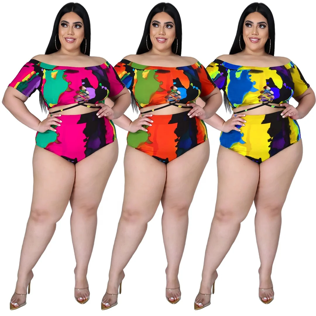 

MT66-7015 Wholesale fashion plus size women's sexy printed strappy one-shoulder swimsuit suit