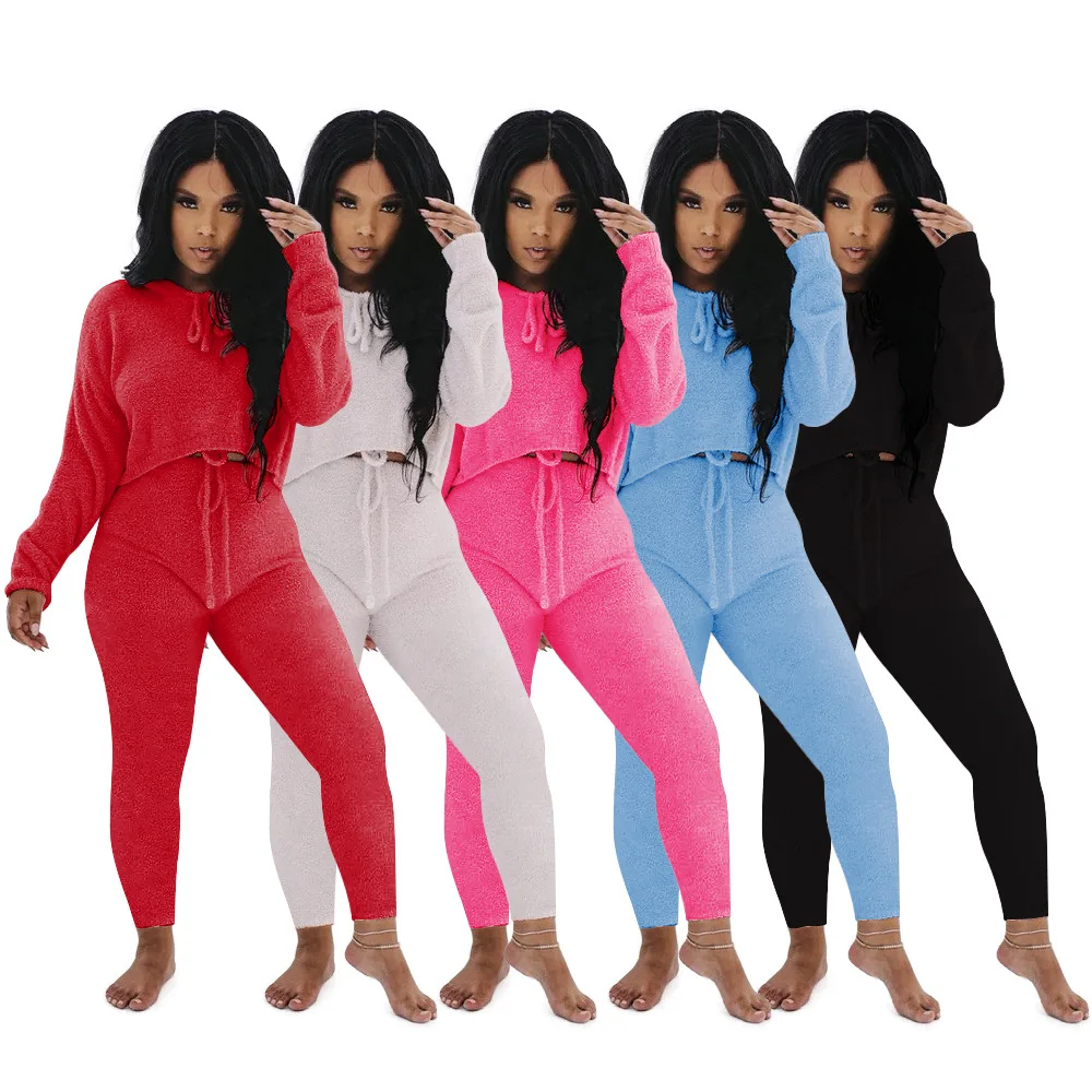 

Trendy Ladies Crop Top Hoodies Casual Track Suits For Women Custom Sweatpants Leggings Outfits Women Sets Two Piece