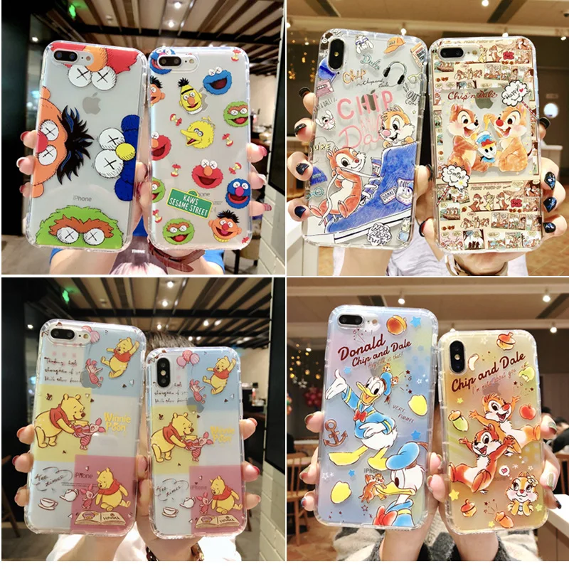 

For iPhone 11 Pro Max 11Pro Xs Max X 7 8 Cartoon Donald Duck Stitch Chip Dale Clear Soft Case, Colorful