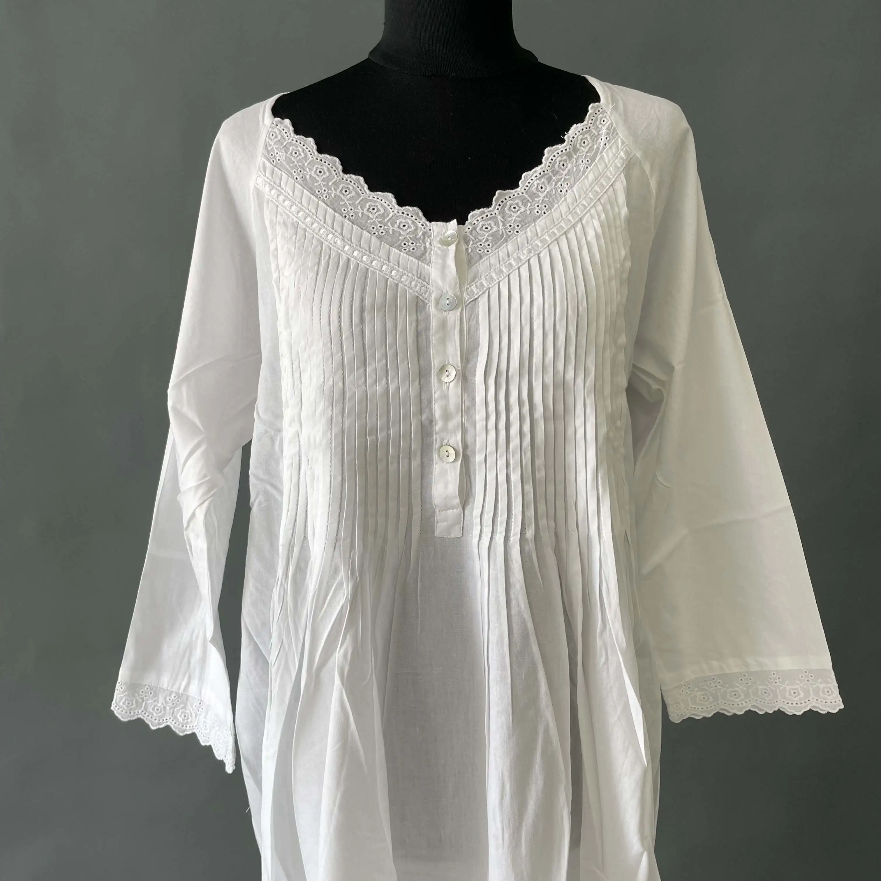 Cotton Lace Long Sleeve Nightdress