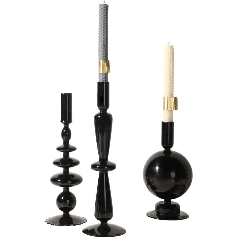 

Wholesale Black Candle Holder Retro High Glass Candle Holder For Home Decor