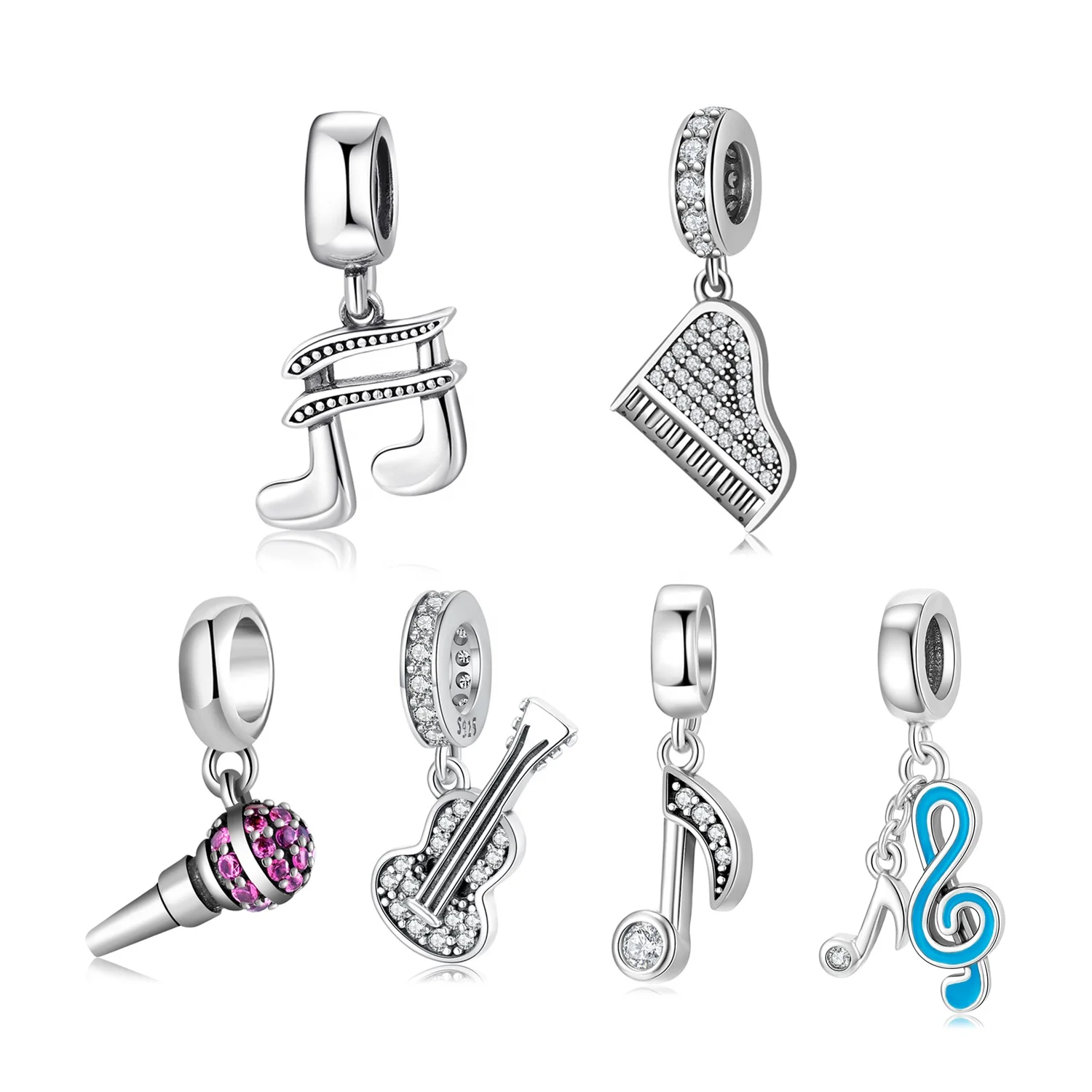 Real 925 Sterling Silver Good-looking Music Notation Fine Pendants Beads Fit Charming Bracelets Jewelry Making Wholesale Jewelry