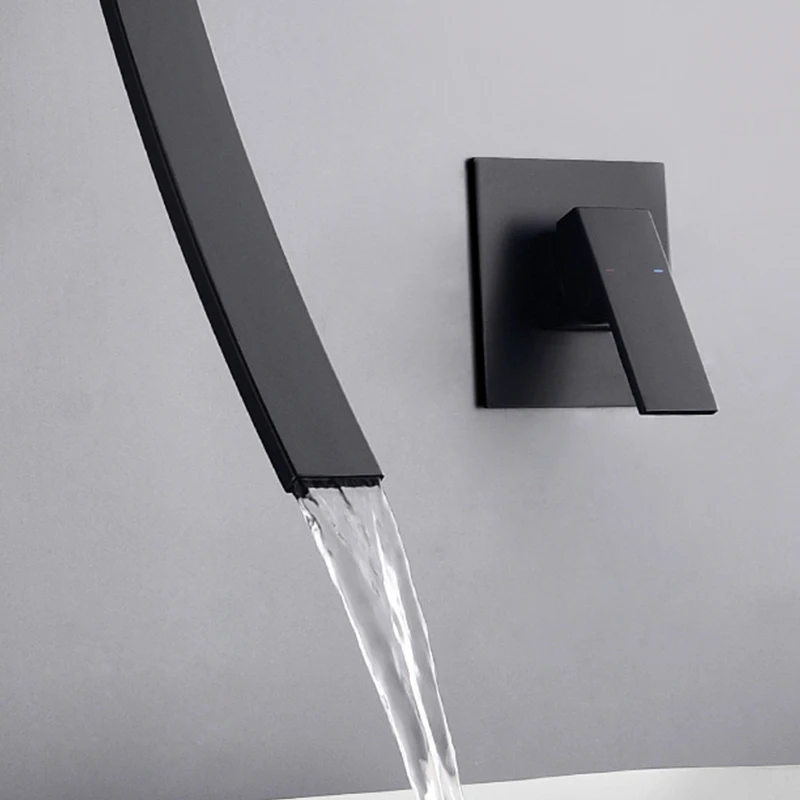 

Luxury Black Chrome Waterfall Wall Mounted Wash Basin Mixer Tap Concealed Modern Bathroom Faucet Sink
