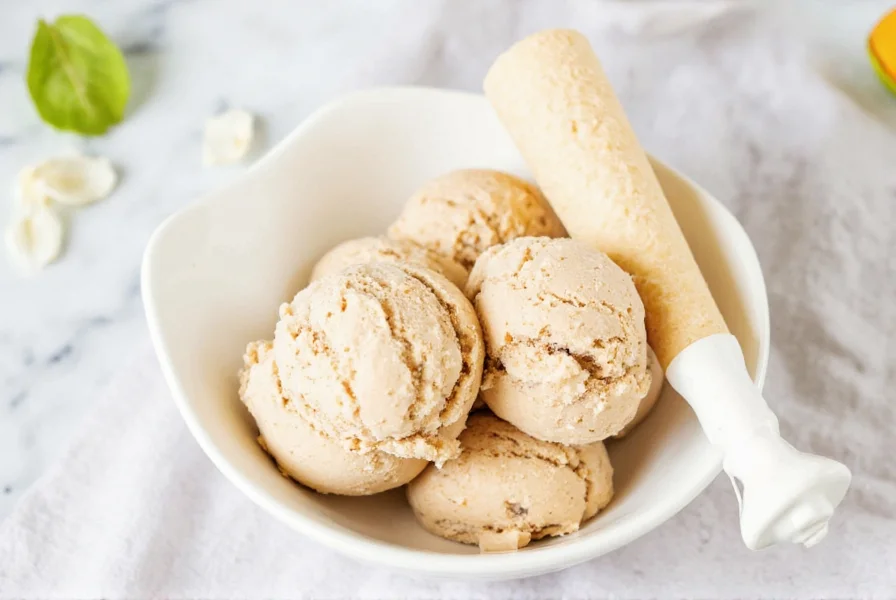 Homemade cinnamon spice ice cream in a vintage bowl with cinnamon sticks