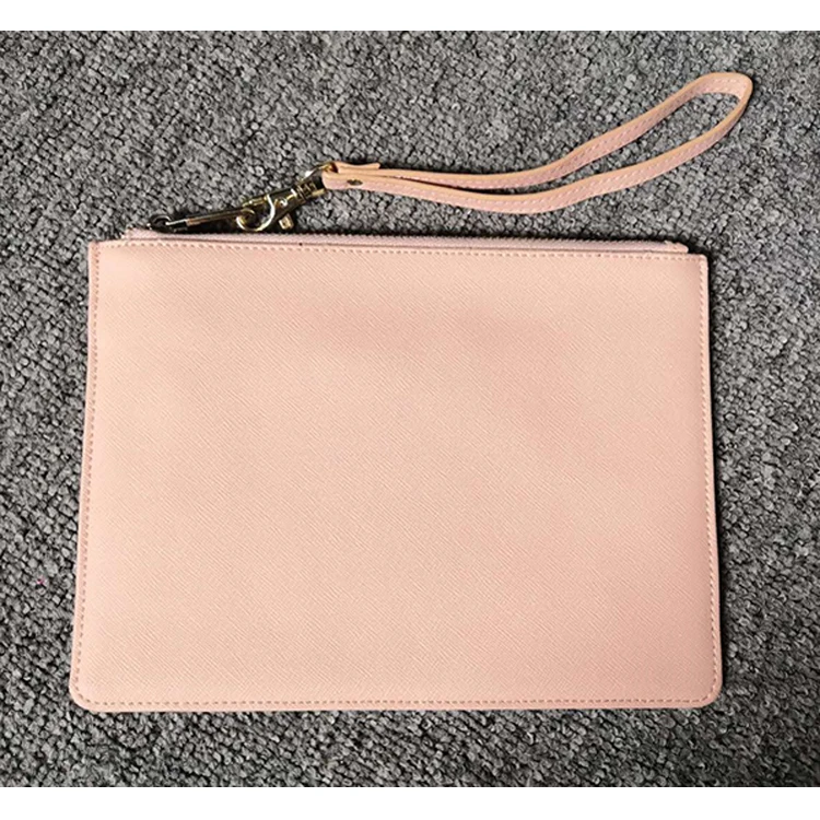 

Custom fashion genuine saffiano leather lady pouch wallet with wristlet, Black, red ,yellow ,green ,or other colors