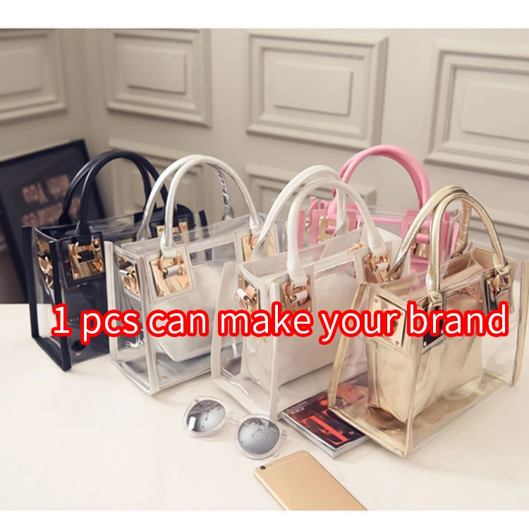

tote bags with custom printed logo 2021 new design wholesale waterproof pvc clear women handbag transparent tote bag