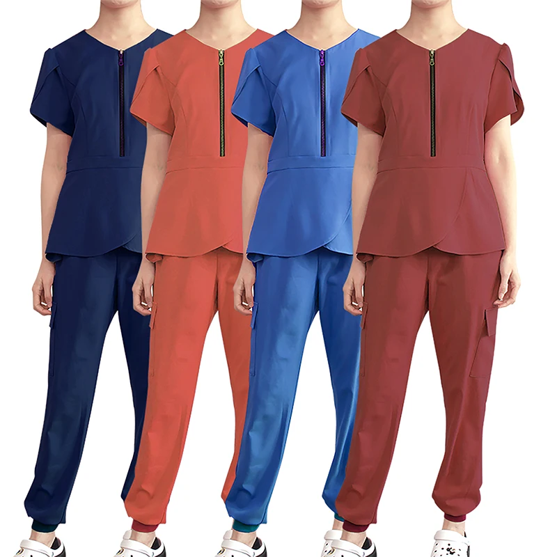 

Wholesale Manufacturer Fast Delivery Scrubs New Design O Neck Zipper Salon Uniform hospital uniform medical scrubs, Burgundy/navy/royal blue/orange