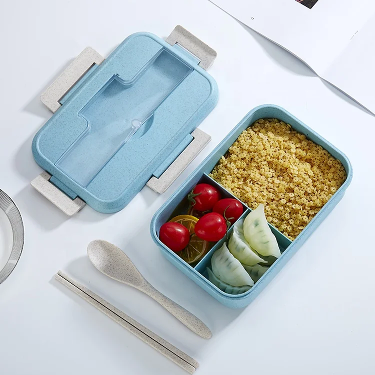 

BPA Free Biodegradable 2 Layer container Wheat straw bento lunch box, Blue/pink/green