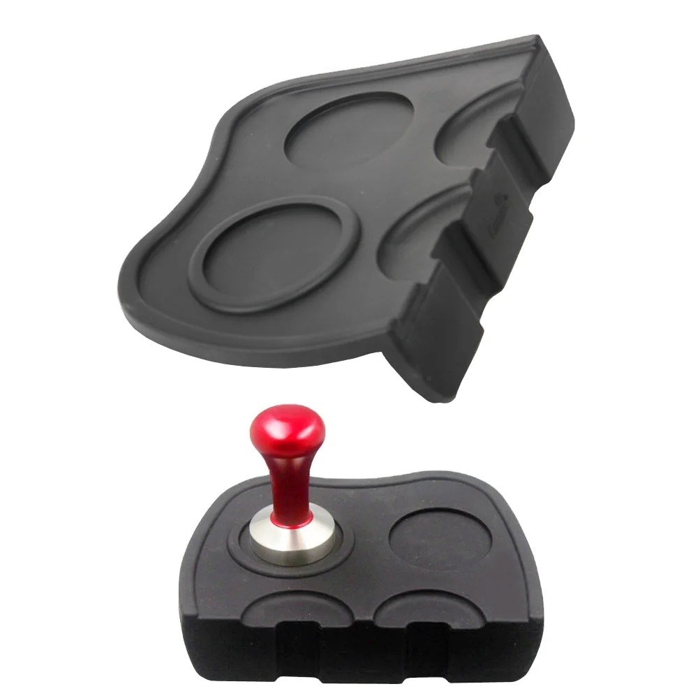 

Black Color Silicone Coffee Tamper Mat Double Hole Silicone Tamper Holder Mat Corner Mat