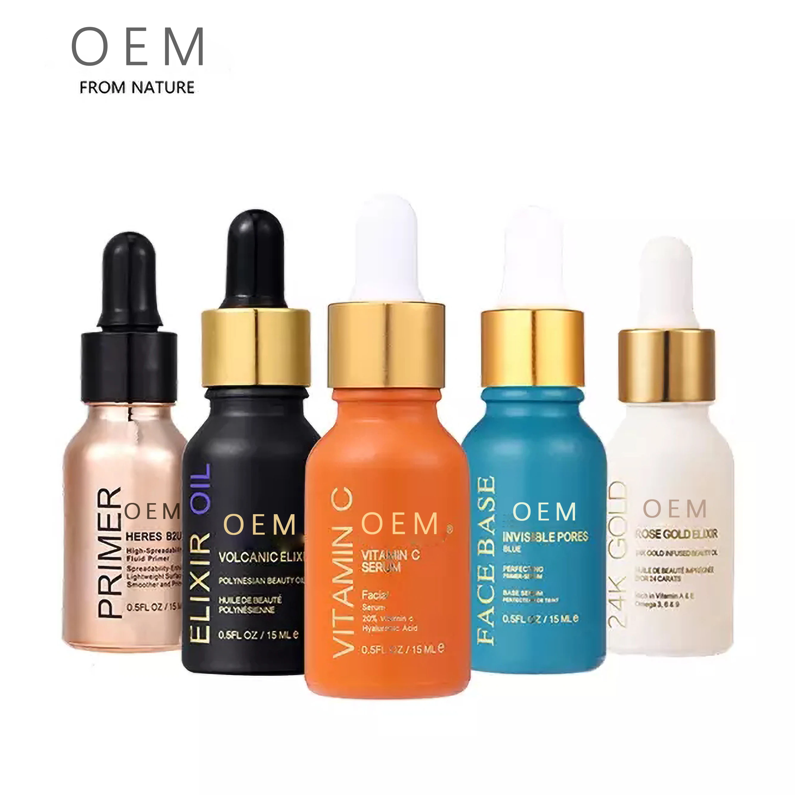 

OEM 24k Rose Gold Elixir Oil vitamin c oil Invisible pores Face base Primer 5pcs