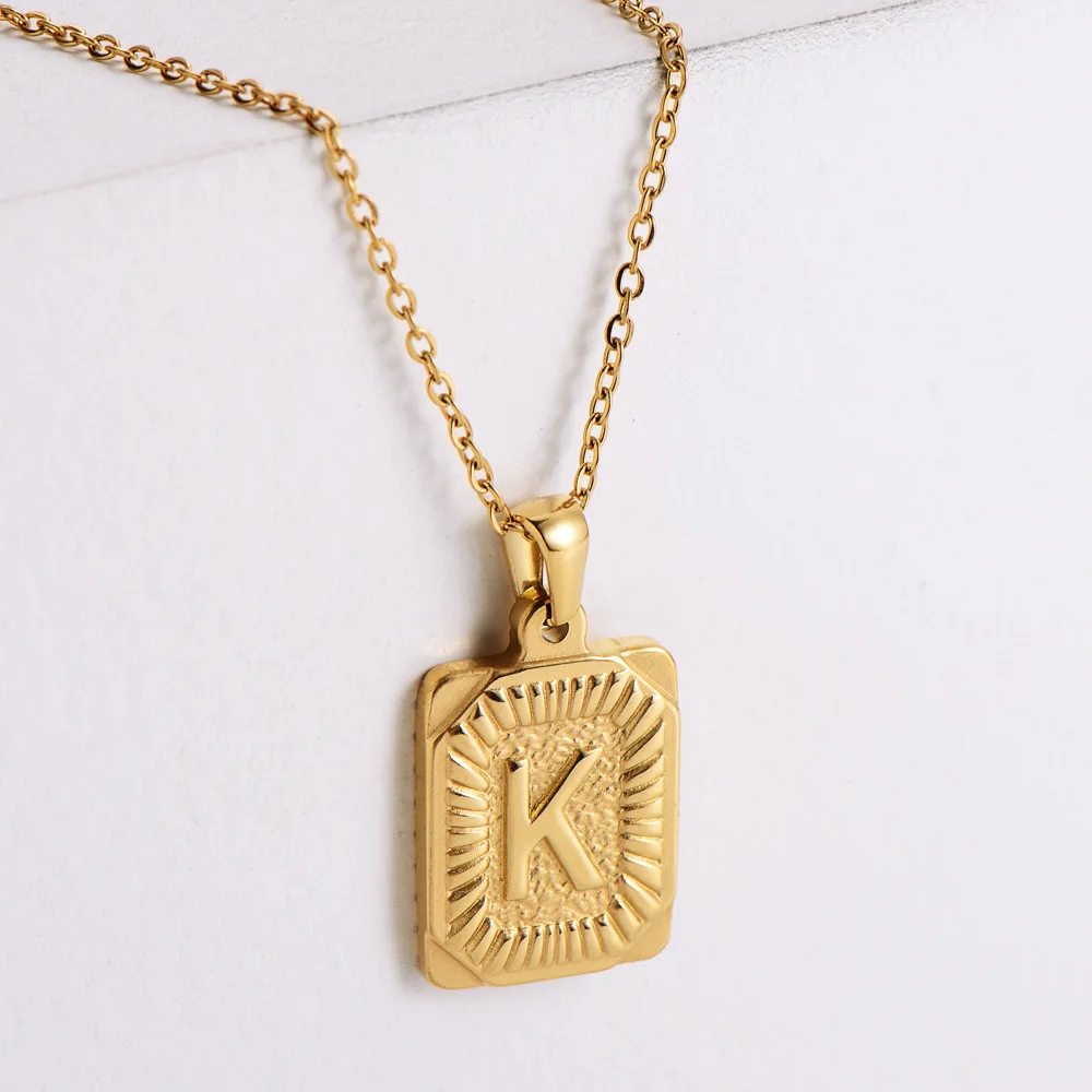 

18K Gold Plated 316L Stainless Steel 26 Alphabet Capital Letters Pendant 18Inch Initial A-Z Rectangular Letter Necklace