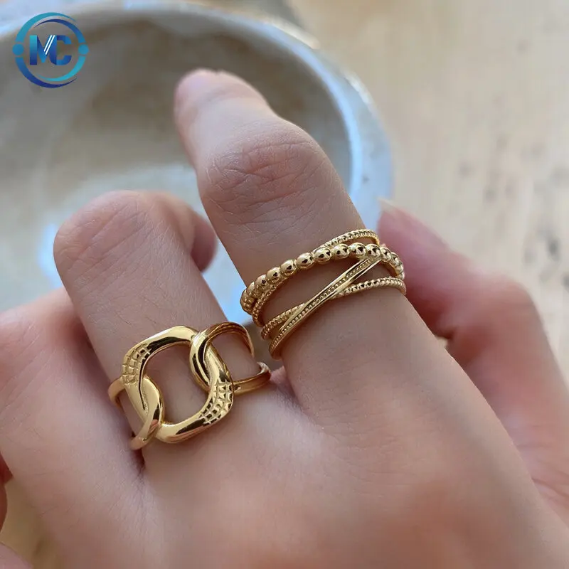 

2021 Stylish 925 Sterling Silver Rings Jewelry Women 18K Gold Plated Minimalist Design Geometric Rings, Gold,silver