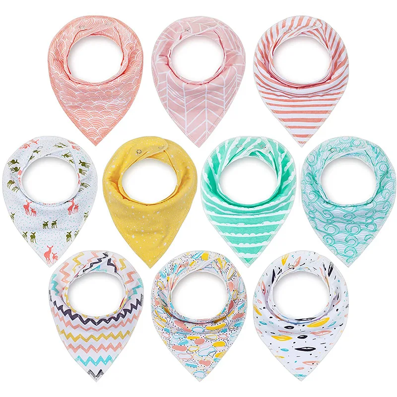 

Newborn 100% Cotton Bibs for Baby Drooling Teething Infant Adjustable Snaps Absorbent Soft Saliva Towel Burp Cloth, Picture