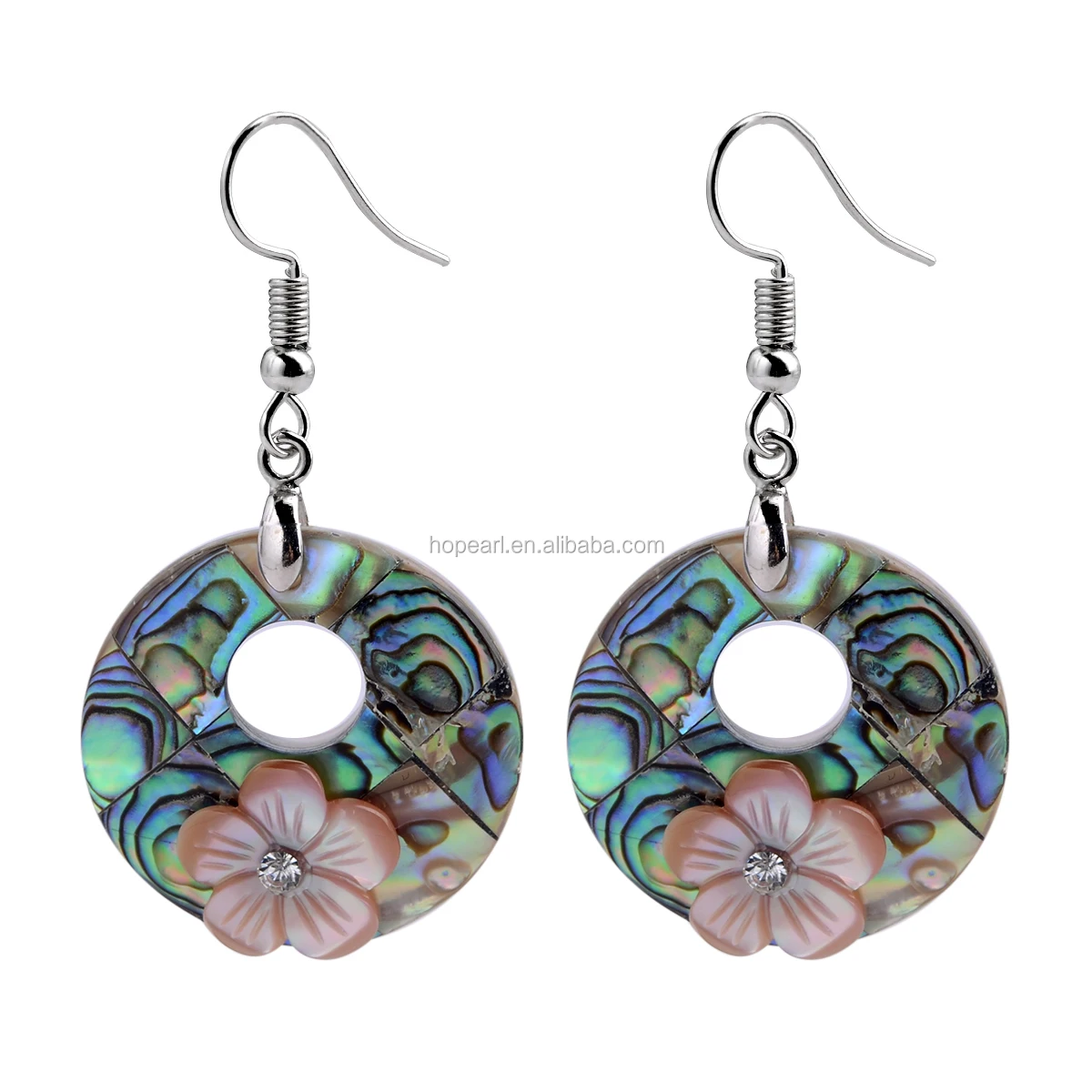 

MOP154 Girls Ladies Jewelry Pink Flower Sea Shell Island Earrings Natural Abalone Paua