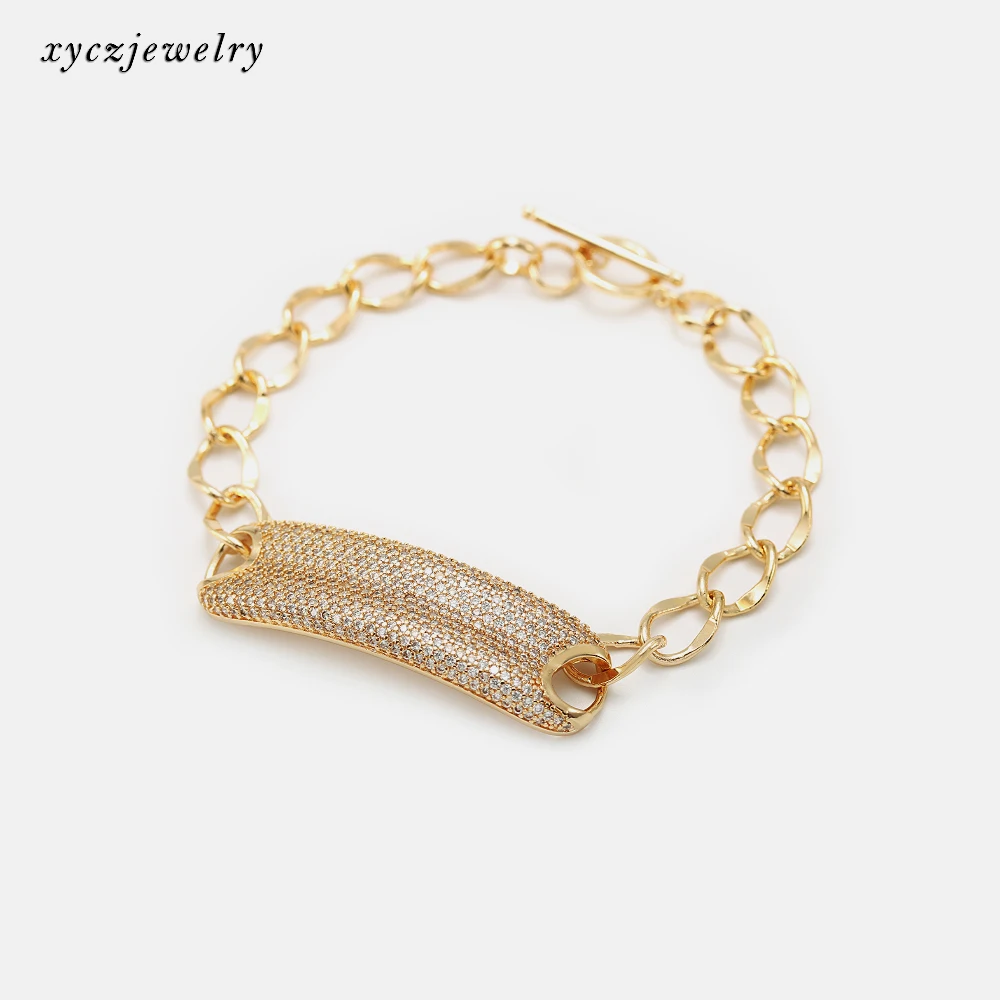 

Fashion brass jewelry AAA white CZ large chain rectangle bangle bracelet