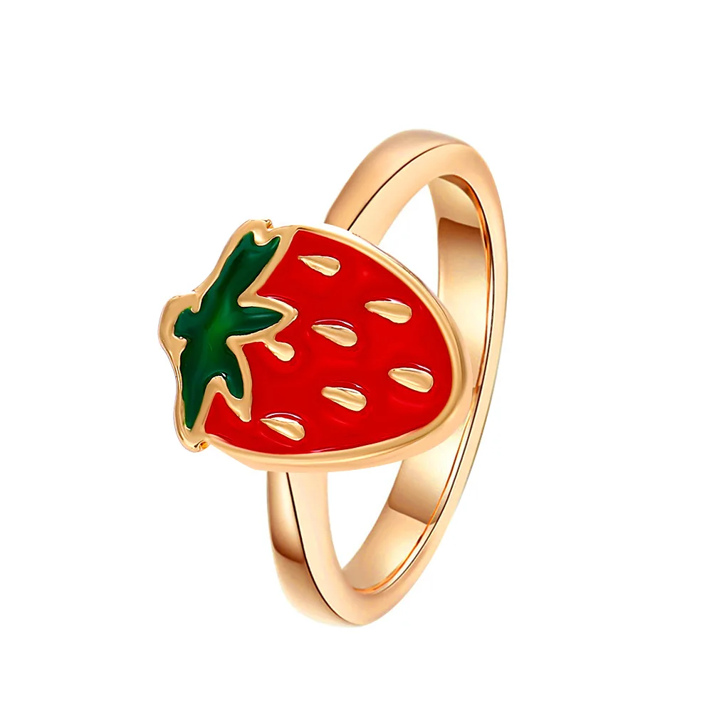 

New Strawberry Rings gold plated Fruit funny Creative metal Strawberry Rings