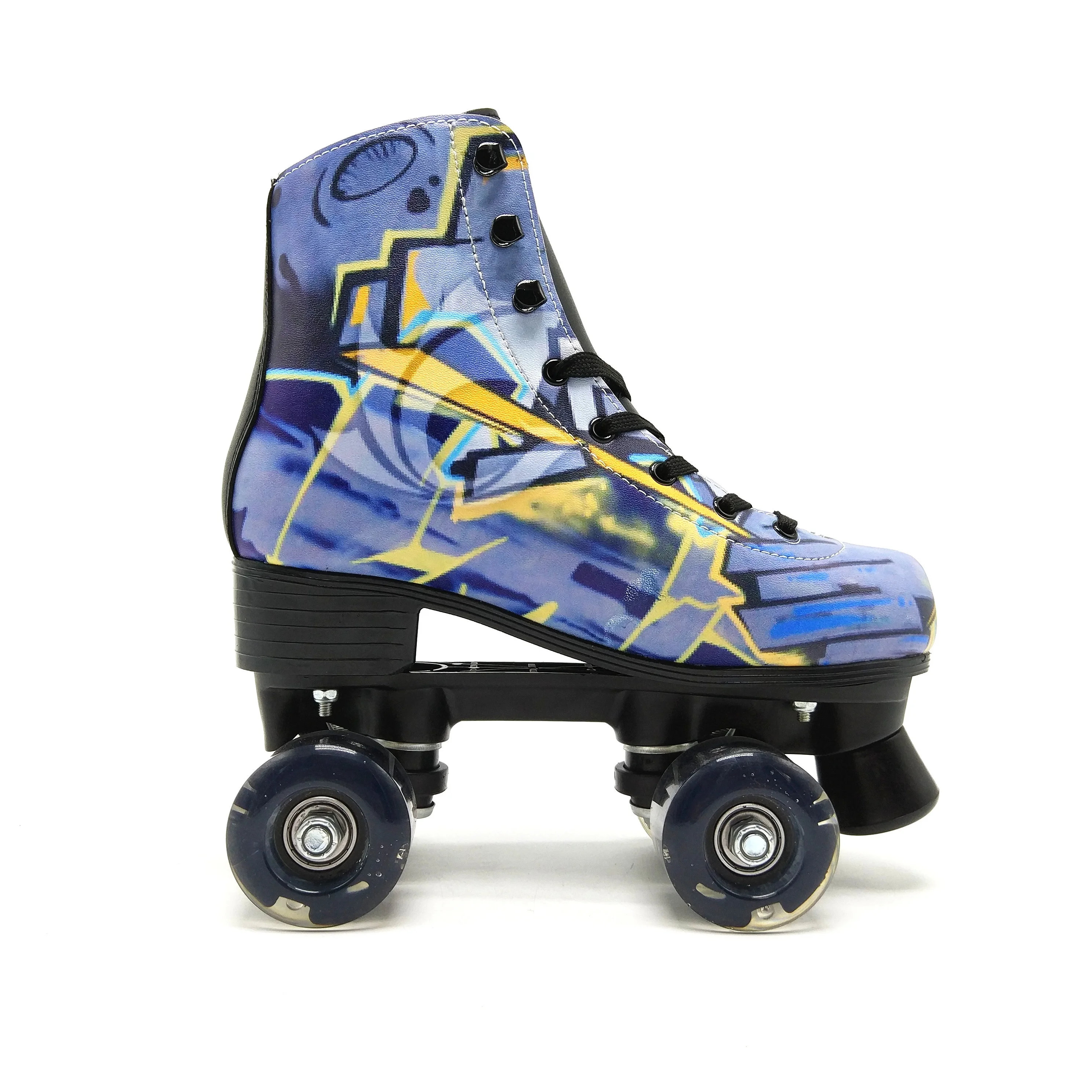 

Wholesale In stock fashion design comfortable PU flashing 4 wheels quad roller skates shoes