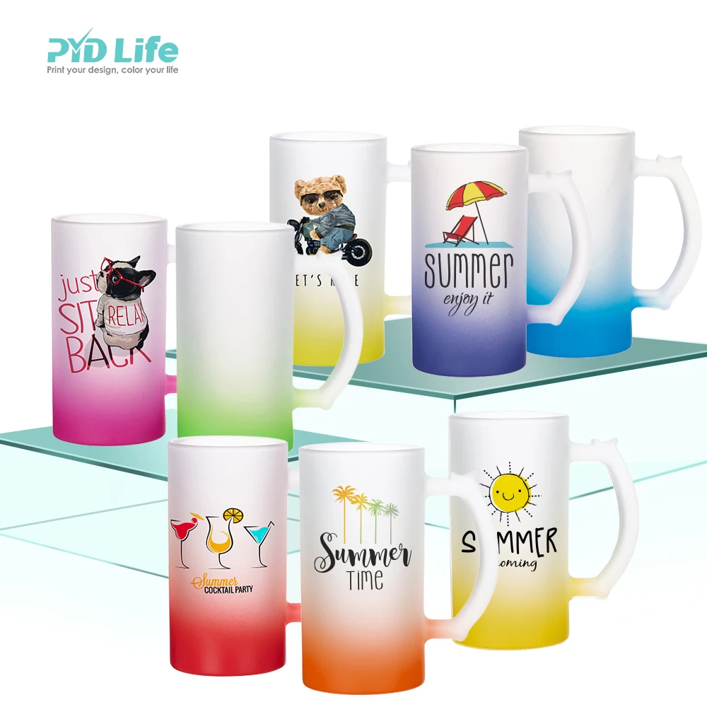 

PYD Life Wholesale 16oz 480ml Frosted Gradient Color Sublimation Glass Beer Mug with Handle, 8 colors