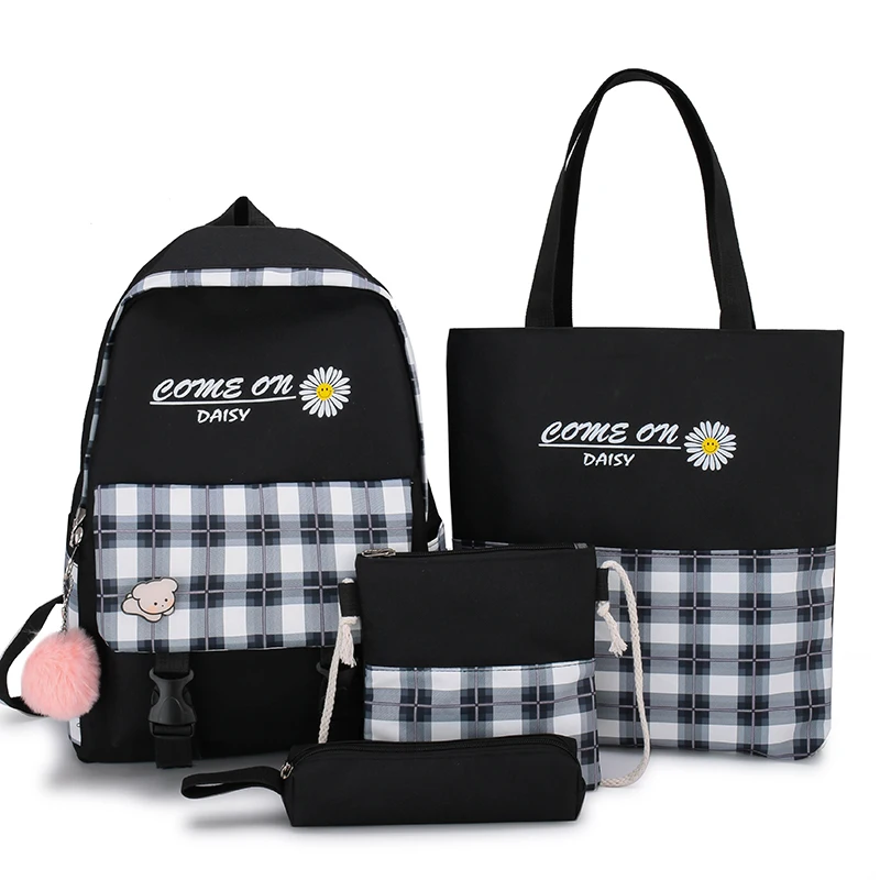 

New Canvas Printed Plaid Pattern Interesting Student Backpack Student Travel Bag Girls School Bag Leisure Backpack