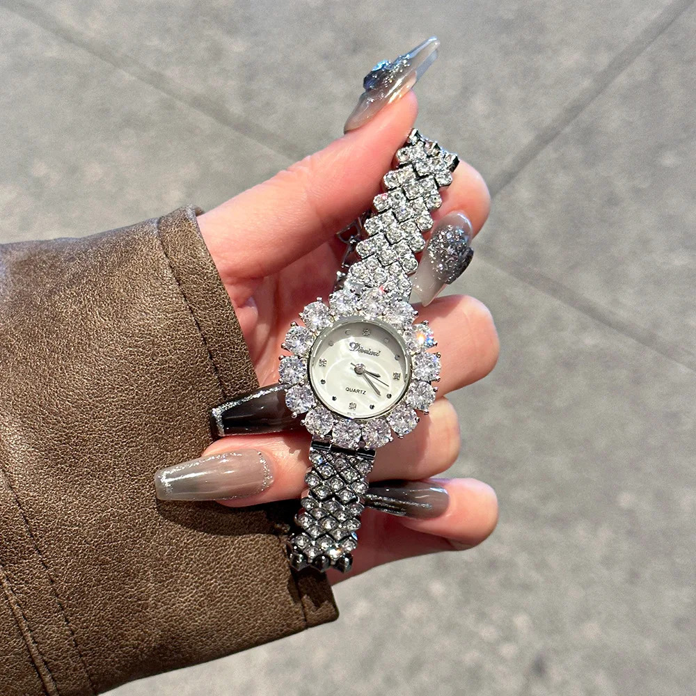 Aimgal Vintage Luxury Charm Women's Quartz Watch Alloy Full Diamond Pointer Stainless Steel Bracelet Strap Sapphire Crystal