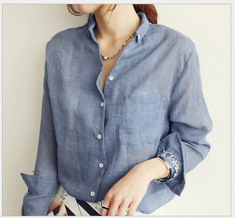 

Femme Womens Tops Fashion 2019 Summer Linen White Shirt Women Long Sleeve Blouse Korean Woman Clothes Roupas Femininas, As the pictures shown