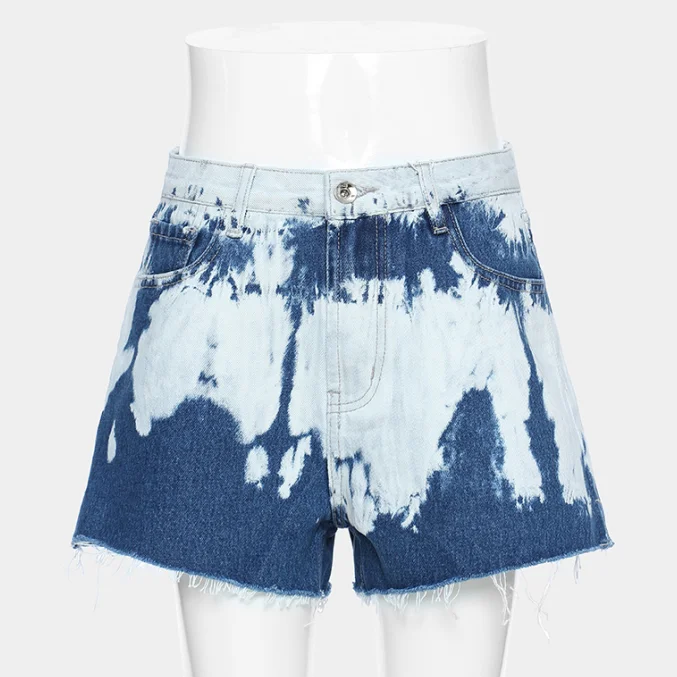 

Tie Dye Denim Casual Shorts Straight Leg Pants Hot Pants Loose Women Shorts Jean, Blue