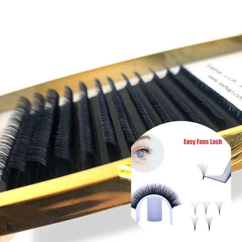 

0.03mm DD Curl Extention Supplier Easy Fan False Eyelash Extension Russian Eazy Blooming Eyelash Extensions Private Label, Natural black