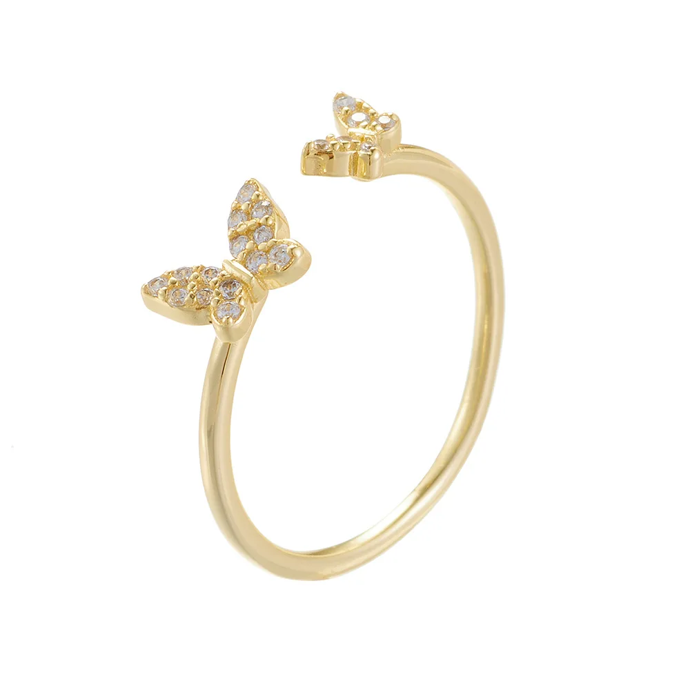 925 Sterling Silver Double butterfly Diamond Gold Plated Open Rings for Women Wedding Engagement Gift
